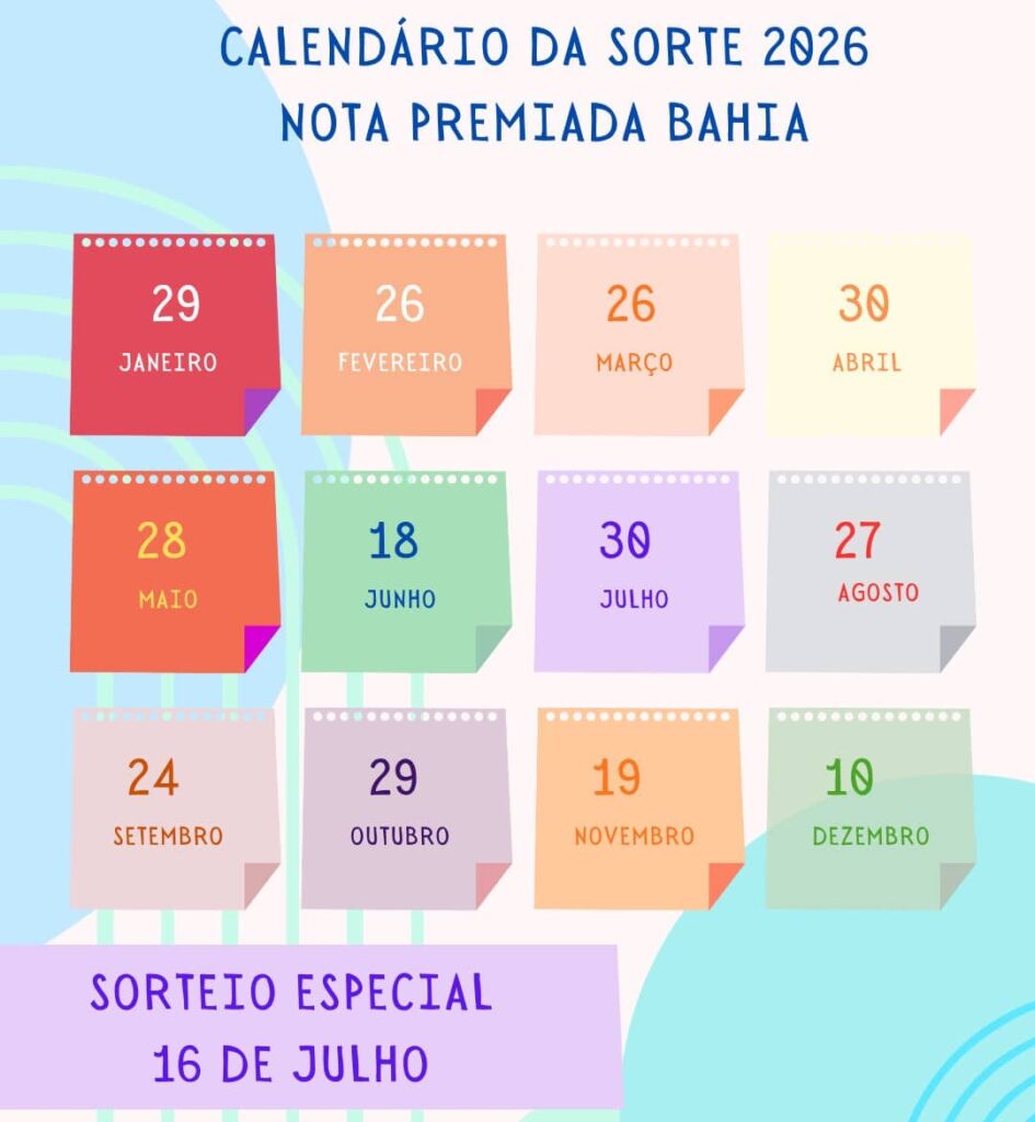 Nota Premiada Bahia 2026: Calendário de Sorteios Anunciado pela Sefaz BA