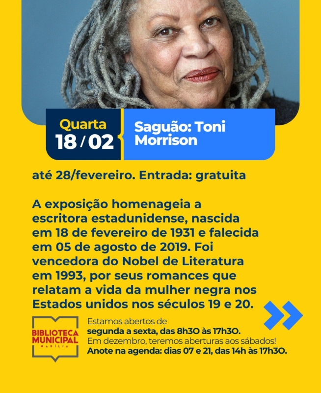Exposição Gratuita em Marília Homenageia Toni Morrison