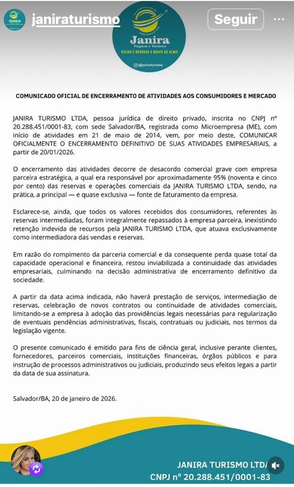 Janira Turismo LTDA: Comunicado Oficial sobre Problemas com Passageiros na Bahia