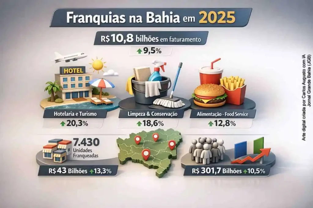 Franquias na Bahia: Faturamento de R$ 10,8 Bilhões em 2025 Impulsionado pelo Turismo e Alimentação Franquias na Bahia: Faturamento de R$ 10,8 Bilhões em 2025 Impulsionado pelo Turismo e Alimentação