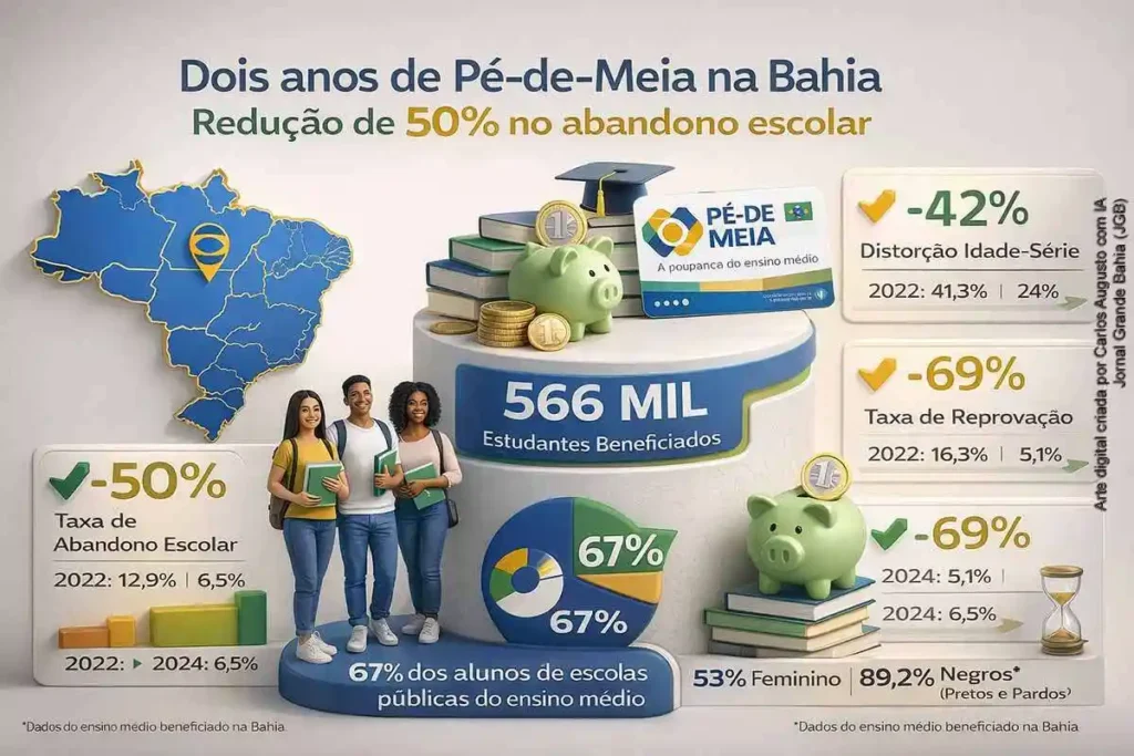 Pé-de-Meia: Programa Reduz Abandono Escolar na Bahia em 50% e Enriquece Permanência no Ensino Médio
