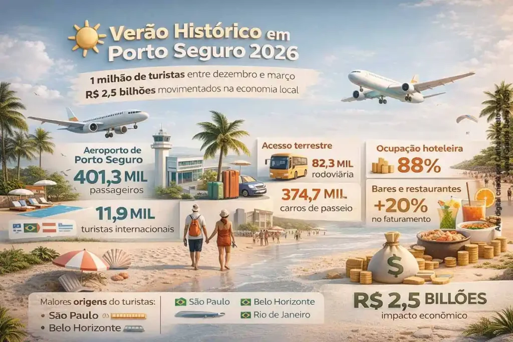 Porto Seguro: Verão Histórico com 1 Milhão de Turistas e R$ 2,5 Bilhões na Economia
