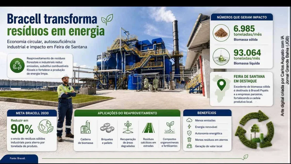 Bracell amplia economia circular na Bahia ao transformar resíduos em energia limpa