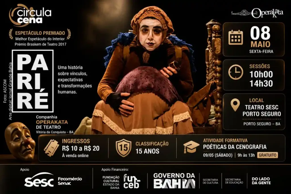 Espetáculo “Pariré” Retorna ao Sesc Porto Seguro com Atividade Formativa Gratuita e Imperdível